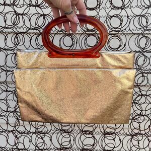 Vintage 60s Lady's Pride Gold Foil convertible handbag with molded handles